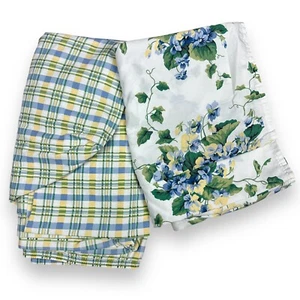 Waverly Claire's Check Full Sheet Set Blue Violets Yellow Plaid Floral 2pc - Picture 1 of 8