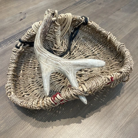 Native American Woven Basket With Deer Antler Handle - 15”Inches Long Cover
