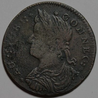 1787 Connecticut Colonial Copper, Draped Bust Left, Miller 37.2-k.5, R5+ - Image 1 of 4