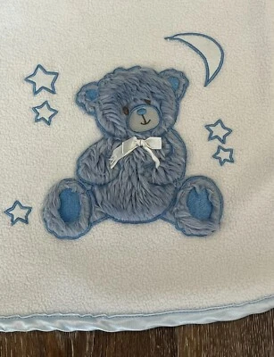 De Colección Chick Pea Sherpa Bebé Manta Borde Satinado Reversible Azul Blanco Oso de Peluche Foto 1 de 4