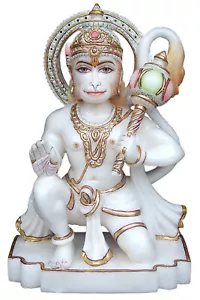 12 Inch white Marble Stone Hanuman Statue Idols Murti Moorti Sculptures Bajrang - Picture 1 of 6