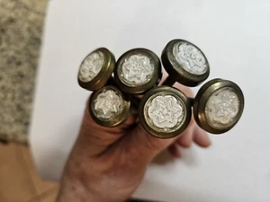 SET OF 6 ANTIQUE WHITE AND BRASS SULPHIDE DRAPERY TIE BACKS - Picture 1 of 5