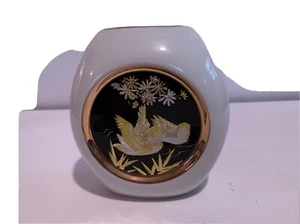 Chokin Vase mit schwarzem Hintergrund. 24 Karat Gold geätzte Kanten - Bild 1 von 6