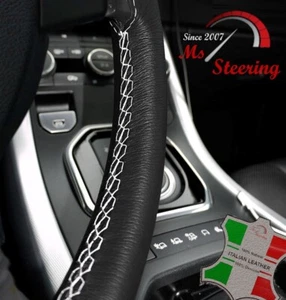 FOR RELIANT ROBIN MK 3 - BLACK LEATHER STEERING WHEEL COVER, WHITE STIT - Imagen 1 de 2