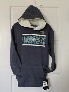 HURLEY Sherpa Lined Hoodie Grey Sweatshirt Full Zip Jacket Boy's Size Small NWT - Picture 1 of 5