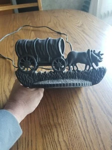 Antique Cast Iron Wagon Train lamp base. Works. No shade. 8" x 4" 2 1/2 pounds - Picture 1 of 7