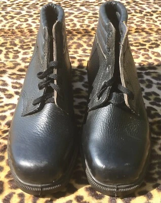 FRENCH 1950s MEN WORK FACTORY BOOTS~BLACK LEATHER~STEEL TOE~MADE IN FRANCE~NEW~7 - Image 1 of 4