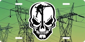 Lineman Linemen Skull Journeyman Electrician Pole License Plate Car Truck Tag - Picture 1 of 1