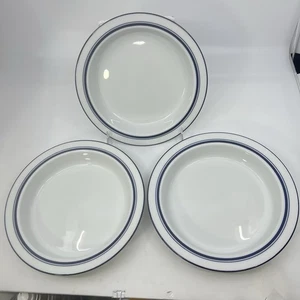 DANSK BISTRO 8" Cuencos - Juego de 3 | Borde a Rayas Azules Christianshavn | Portugal Usado en Excelente Condición - Imagen 1 de 9