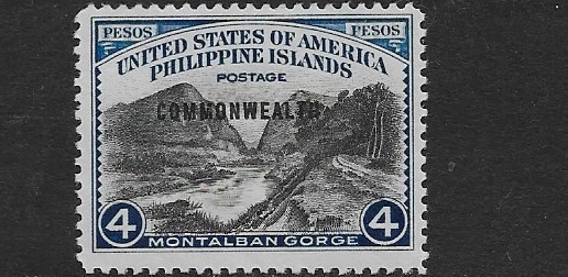 Philippines Scott 445, 1938-40, 4 Centavo Montalban, Small OVPT MOG, NH, F/VF - Image 1 of 1