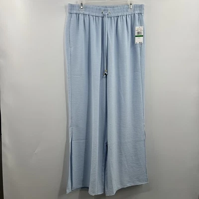 MICHAEL Michael Kors Split Hem Pull on Wide Leg Pants pastel Blue Size L NWT - Image 1 of 4