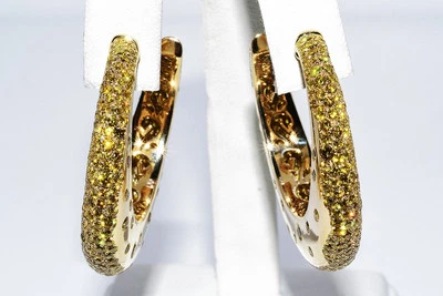 $39,999 12.75CT FANCY INTENSE YELLOW LAB-GROWN DIAMOND J-HOOP EARRINGS 18K GOLD - Image 1 of 4