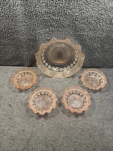 Art Deco Pink Glass Dessert Fruit Trifle Dishes Set - 1 Large + 4 Smaller - Picture 1 of 23