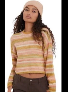 Billabong So Charmed Sweater Size M Striped Cropped Cozy - Foto 1 di 5
