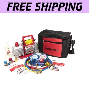 Durable 3.5 CFM Vacuum Pump & Manifold Gauge Set - Complete AC Repair Solution - Foto 1 di 9