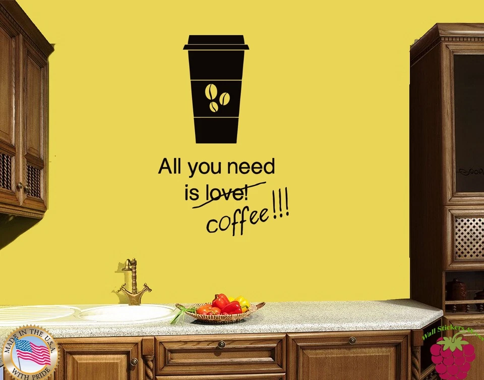 Pegatina de pared citas todo lo que necesitas es amor o decoración de café para cocina (z1512) Foto 1 de 3