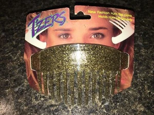 Vintage 1980’s Tzers Beach Gold Glitter Hair Combs New - Picture 1 of 4