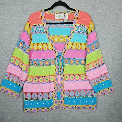 Design Options By Philip & Jane Gordon Crochet Beaded Cardigan Size L Read - Image 1 of 4