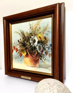 Blumengemälde Ölgemälde auf Leinwand G. Neswadba Vintage 1970 - Bild 1 von 9