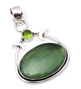 Serpentine Gemstone 925 Sterling Silver Handmade Jewelry Pendant 2.6" - Picture 1 of 7