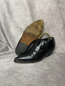 GINO MORGANTI VINTAGE 1980'S Black Metal Toe DESIGN LEATHER HEELS Boots SZ 6M - Picture 1 of 7