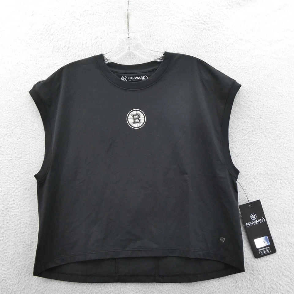 Camisa Boston Bruins Mujer Pequeña Relajada Gris '47 Marca NHL Atlética Seca Gimnasio Nueva Foto 1 de 4