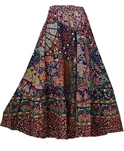 Women's Jaipuri Tribal People Printed Cotton Long Skirts Free Size Multicolor - Picture 1 of 4
