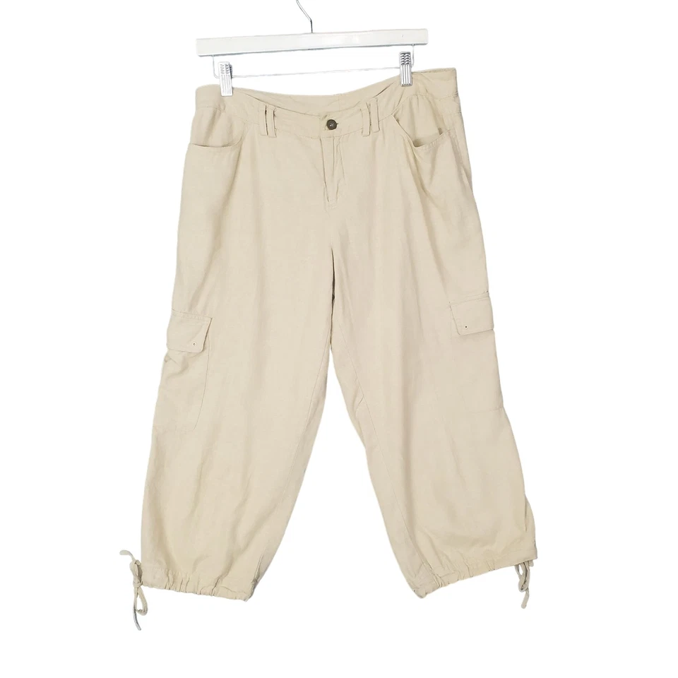 Pantalones AXCESS Mujer Talla 6 Lino Bolsillos Carga Safari Caqui Recortado Costa Playa Foto 1 de 4