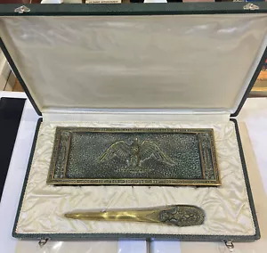 Selten Antik Französisch Max Le Verrier Bronze Set Tablett Brieföffner Adler Box um 1940 - Bild 1 von 9