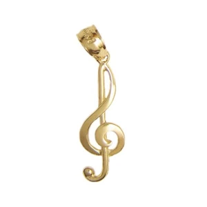 New 14k Yellow Gold Treble Clef Music Note Pendant - Picture 1 of 3