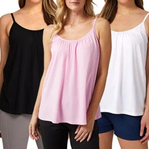 Women's Loose Camisole Top w/Built in Padded Bra Flowy Pleated Tank Cami Top - Picture 1 of 16