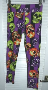 LULAROE Halloween Skull Purple/Black/Green/Orange LEGGINGS One Size NWT - Picture 1 of 4