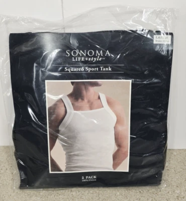 2 Sonoma Life + Style Mens L BLACK Square Cut Tank Top Ribbed Muscle Undershirts - Image 1 of 4