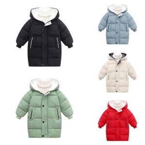Kids Girls Boy Long Puffer Down Hooded Jacket Toddler Winter Warm Coat Outerwear - Picture 1 of 17