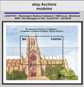 Lesotho - 1989, Washington National Cathedral, Mini-sheet, MLH, Sc.#74 - Cat,$4. - Picture 1 of 1