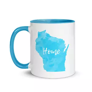 Taza de cerámica para el hogar del estado de Wisconsin con detalles azules 11 OZ apta para lavavajillas - Imagen 1 de 3
