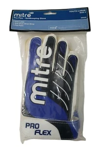 Mitre Pro Flex GoalKeeping Glove Large Youth Sz 6 Soft latex w Wrist Strap Blue - Picture 1 of 8