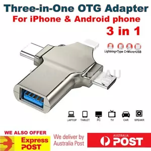 3in1 OTG Adapter Type C Micro USB 8Pin to USB 3.0 Data Converter for iPhone iPad - Picture 1 of 10