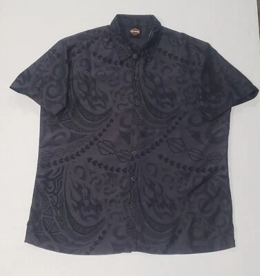 Camisa Harley Davidson Abotonada XL Gris Negro Hawaiana Foto 1 de 4