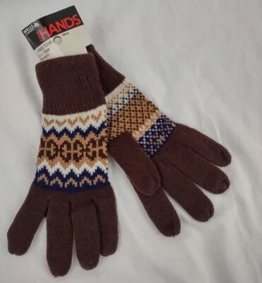 Wells Lamont 手套女式北欧针织棕色黑色白色均码复古新品 — 第 1/4 张图片