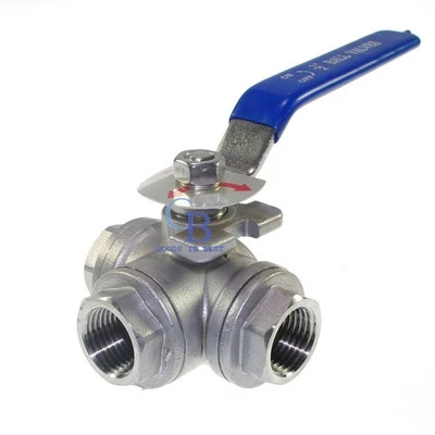 1-1/4" NPT Stainless Steel 304 Ball Valve Female 3 Way L Port Water Oil - Image 1 of 4