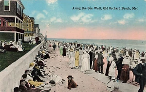 GENTE REUNIDA EN LA PARED DEL MAR ANTIGUO HUERTO BEACH ME MAINE POSTAL DE COLECCIÓN 82423 S - Imagen 1 de 2
