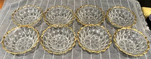 VTG Jeanette Clear Glass 5.25" Thumbprint Bowls With Gold Trim Lot of 8 Mint - Picture 1 of 2