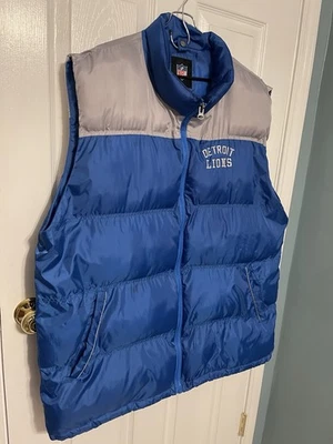 Detroit Lions 1990s Starter Puffer Jacket Blue/Silver NFL Pro Ships Fast 2X HB - Image 1 of 4