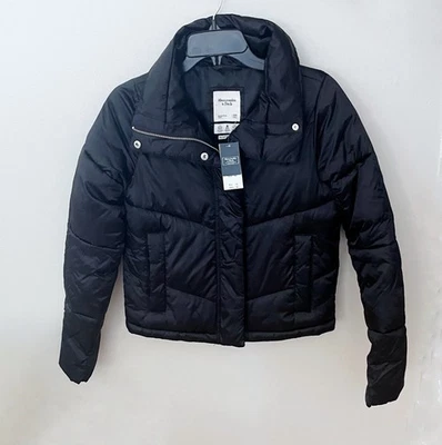 Новый с Ярлыками Abercrombie & Fitch укороченный пуховик куртка атласный черный XXS - Изображение 1 из 2