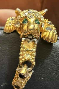 Vintage Gelenk Panther Leopard Goldfarben Strass Armband. Seltener Extender - Bild 1 von 23