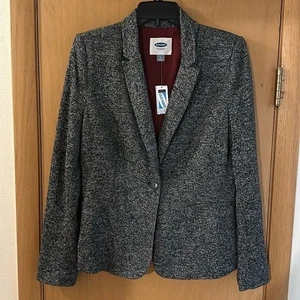 Old Navy Women’s Classic One Button Blazer Jacket New Black White Size Medium - Picture 1 of 10