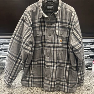 Carhartt Relaxed Flannel Sherpa Lined Shirt Jacket Shacket Tj4452 Men Sz 2XL - Picture 1 of 6