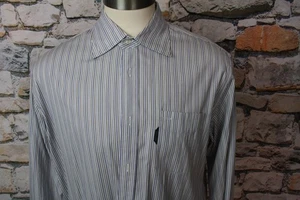FACONNABLE Men's Shirt Blue Red Stripe All Cotton Spread Collar Long Sleeve XL - Picture 1 of 8
