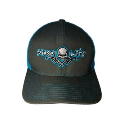 Diesel Life Trucker Hat Black Turquoise Skull Fuel Adjustable Cap - Image 1 of 4